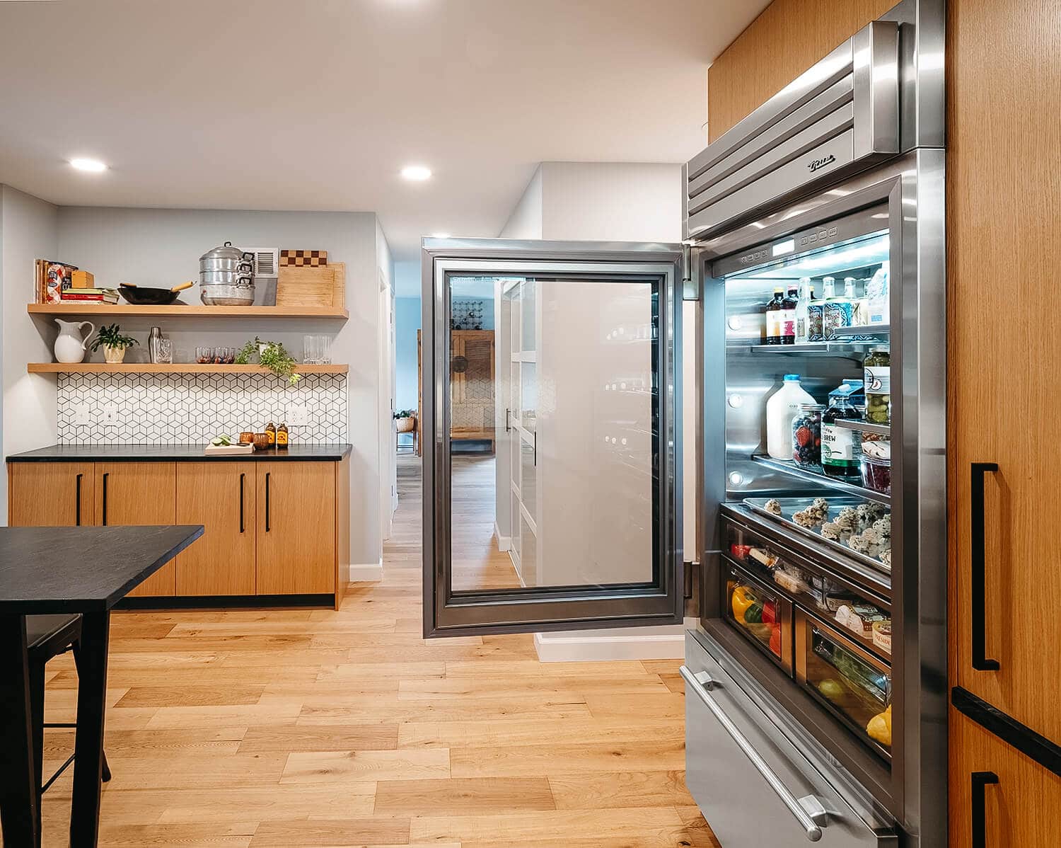 True Residential TR30RBFLSGA 30 Inch Stainless Glass Door Left Hinge Refrigerator With Bottom Freezer