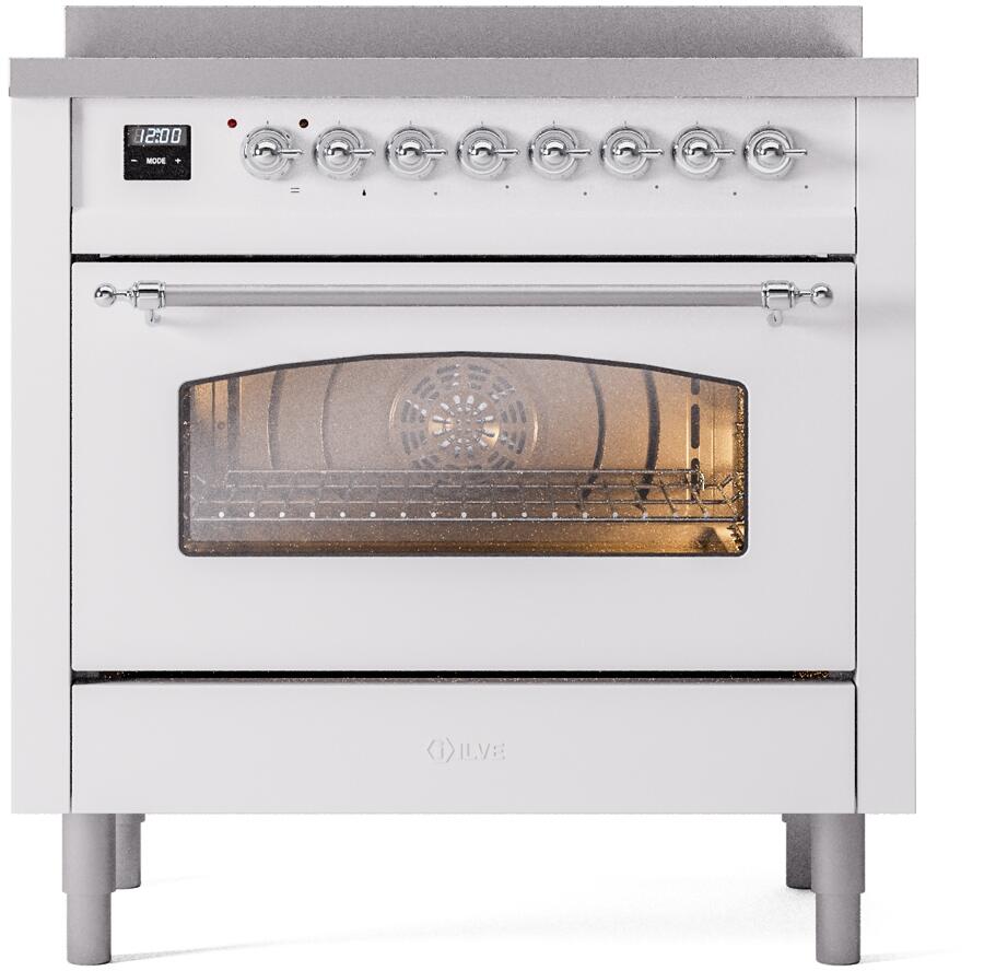 Ilve UPI366NMPWHC Nostalgie Ii 36 Inch Electric Freestanding Range In White With Chrome Trim