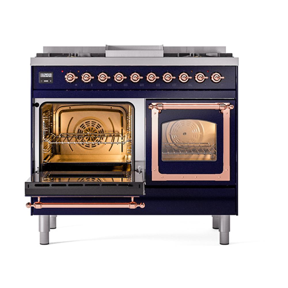 Ilve UND40FNMPMBP Ilve Und40Fnmpmbp Nostalgie Ii Noblesse 40" Dual Fuel Range (Natural Gas, Triple Glass Door, Midnight Blue, Copper)