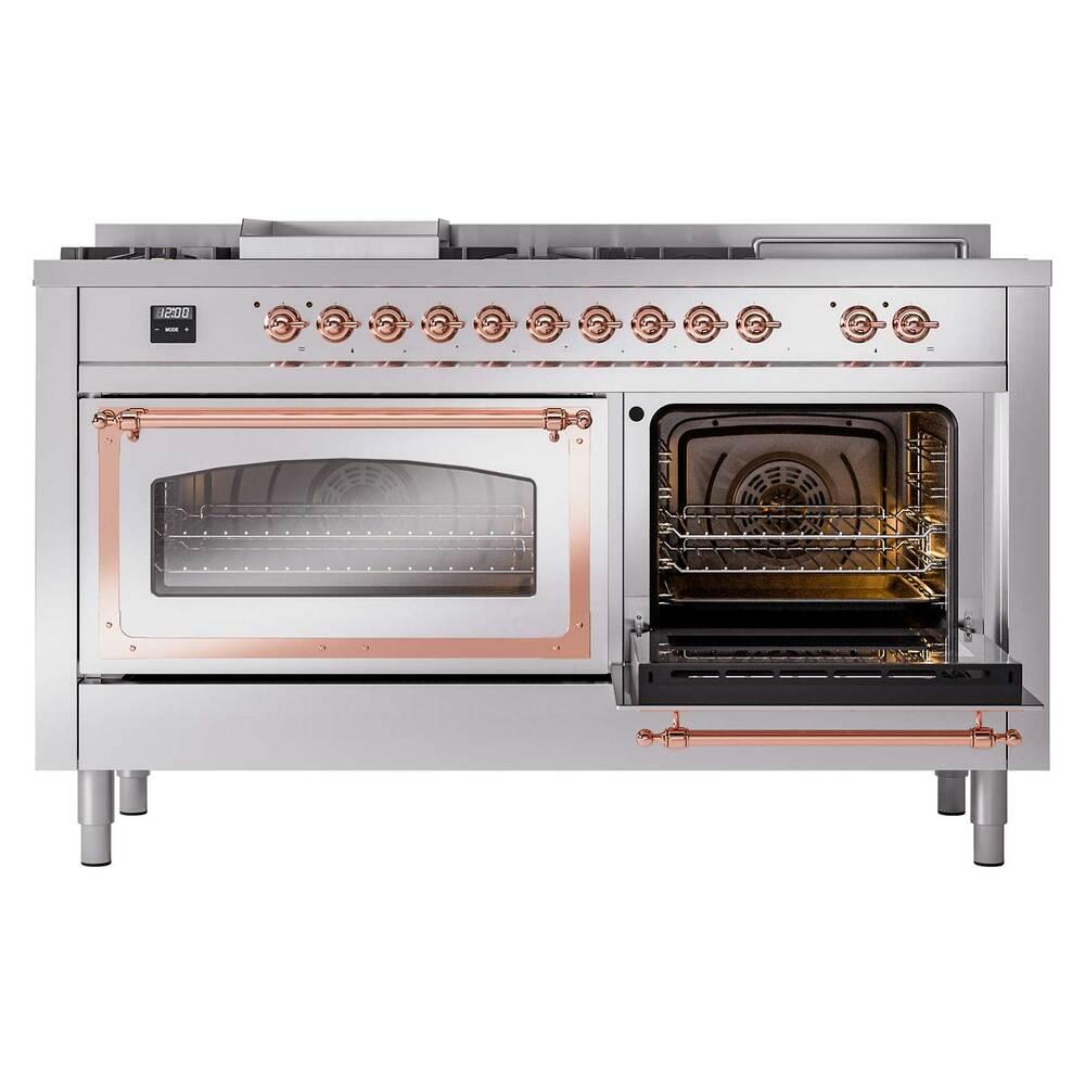 Ilve UN60FSNMPSSP Ilve Un60Fsnmpssp Nostalgie Ii Noblesse 60" Dual Fuel Range (7 Sealed Burners + Griddle + French Top, Natural Gas, Triple Glass Door, Stainless Steel, Copper)