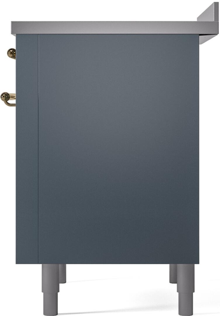 Ilve UPI366NMPBGG Nostalgie Ii 36 Inch Electric Freestanding Range In Blue Grey With Brass Trim