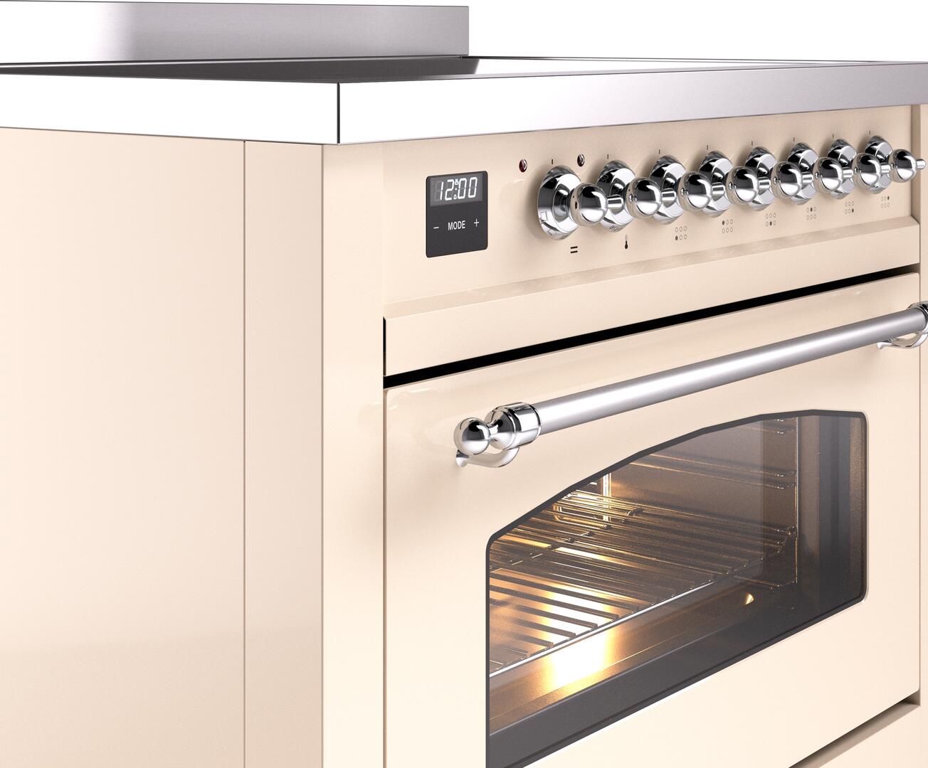 Ilve UPI366NMPAWC Nostalgie Ii 36 Inch Electric Freestanding Range In Antique White With Chrome Trim