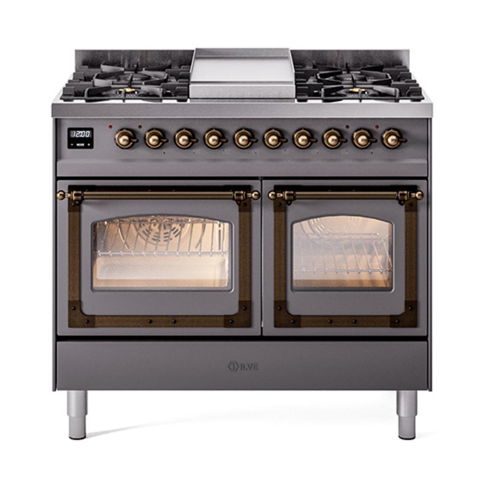 Ilve UND40FNMPMGBLP Ilve Und40Fnmpmgblp Nostalgie Ii Noblesse 40" Dual Fuel Range (Liquid Propane, Triple Glass Door, Graphite Matte, Burnished)