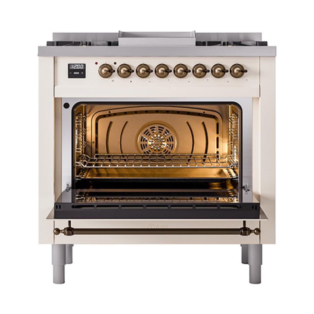 Ilve UN36FNMPAWBLP Ilve Un36Fnmpawblp Nostalgie Ii Noblesse 36" Dual Fuel Range (Liquid Propane, Triple Glass Door, Antique White, Burnished)