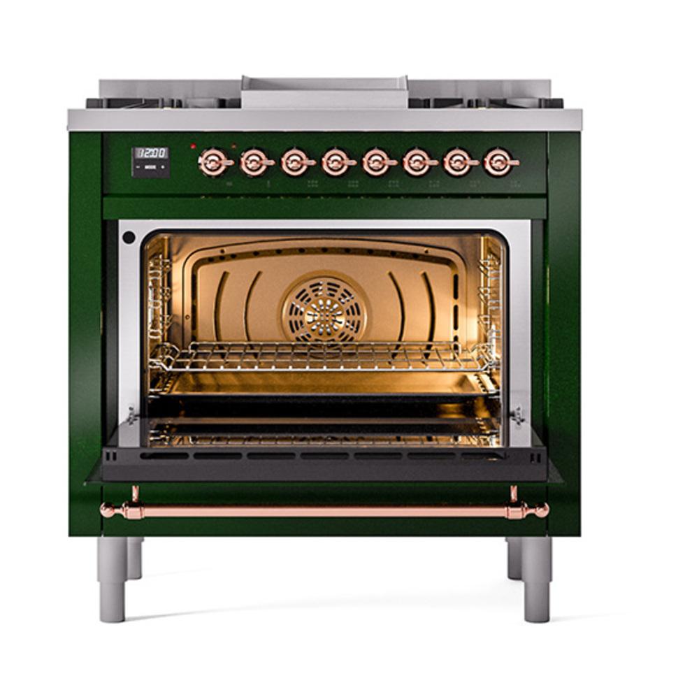 Ilve UN36FQNMPEGP Ilve Un36Fqnmpegp Nostalgie Ii Noblesse 36" Dual Fuel Range (Natural Gas, Solid Door, Emerald Green, Copper)