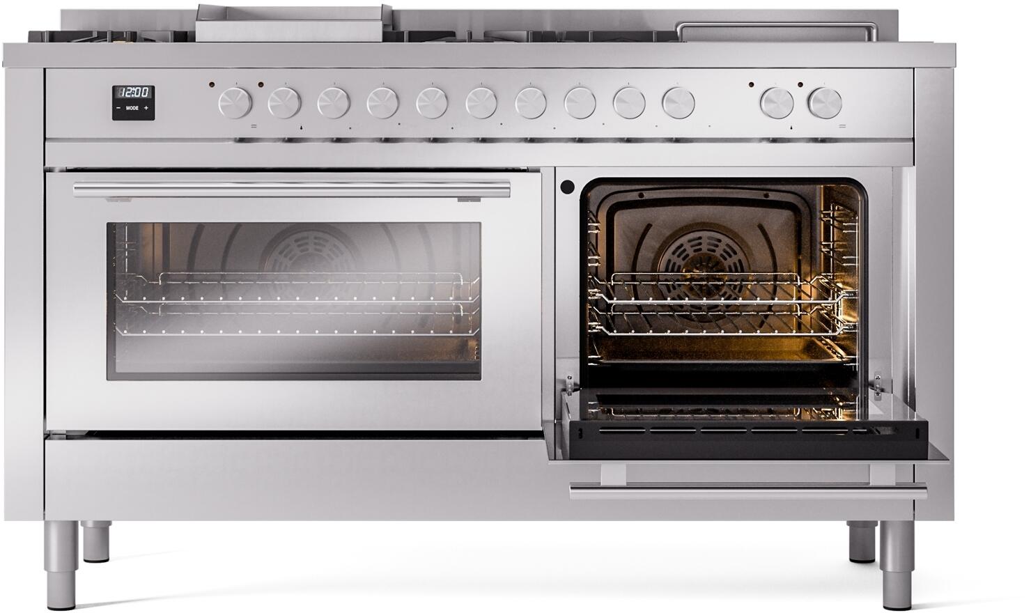 Ilve UP60FSWMPSSLP Professional Plus Ii 60 Inch Dual Fuel Liquid Propane Freestanding Range In Stainless Steel With Trim