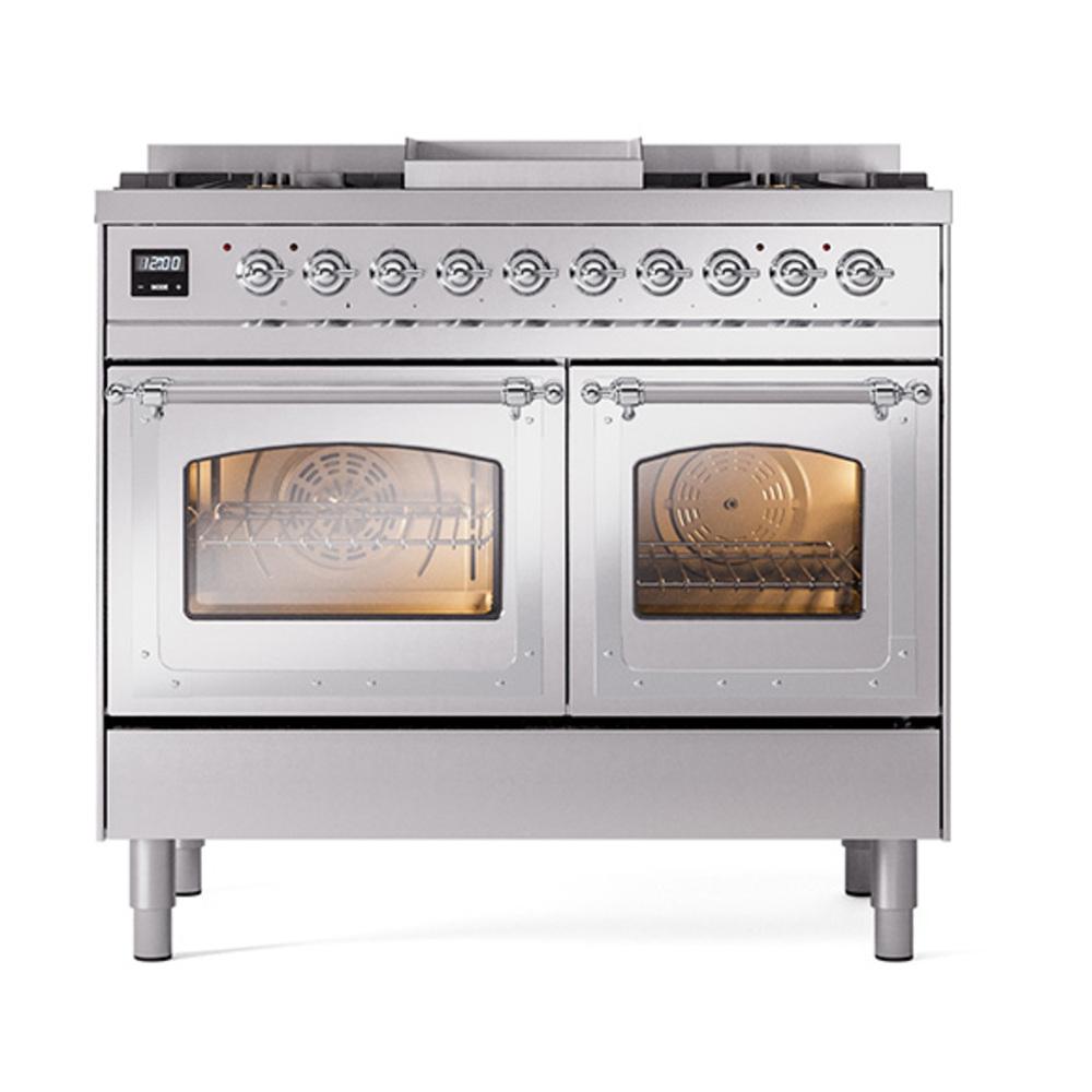 Ilve UND40FNMPSSC Ilve Und40Fnmpssc Nostalgie Ii Noblesse 40" Dual Fuel Range (Natural Gas, Triple Glass Door, Stainless Steel, Chrome)
