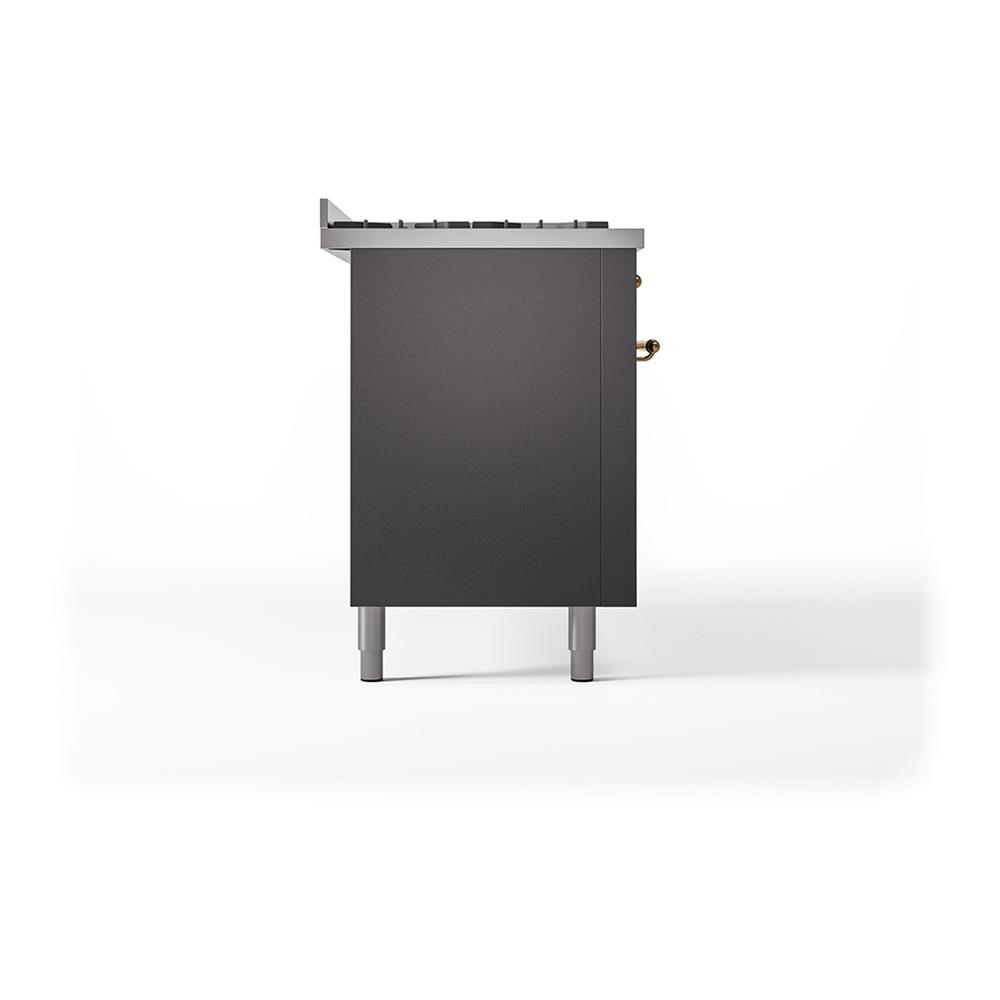Ilve UN60FQNMPMGG Ilve Un60Fqnmpmgg Nostalgie Ii Noblesse 60" Dual Fuel Range (9 Sealed Burners + Griddle, Natural Gas, Solid Door, Graphite Matte, Brass)