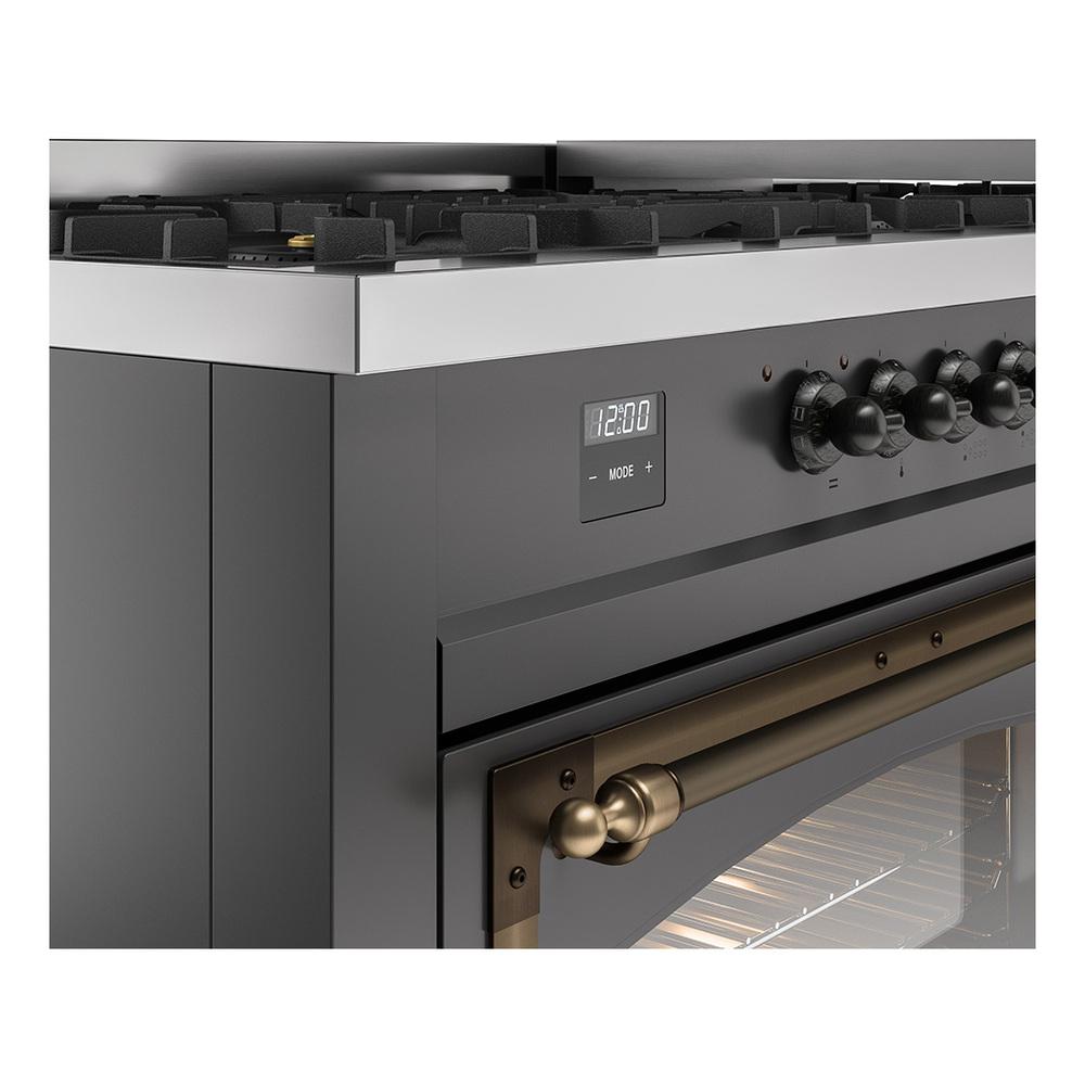 Ilve UN60FNMPMGB Ilve Un60Fnmpmgb Nostalgie Ii Noblesse 60" Dual Fuel Range (9 Sealed Burners + Griddle, Natural Gas, Triple Glass Door, Graphite Matte, Burnished)