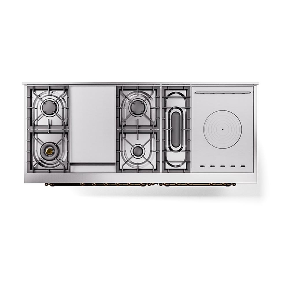 Ilve UN60FSNMPAWBLP Ilve Un60Fsnmpawblp Nostalgie Ii Noblesse 60" Dual Fuel Range (7 Sealed Burners + Griddle + French Top, Liquid Propane, Triple Glass Door, Antique White, Burnished)