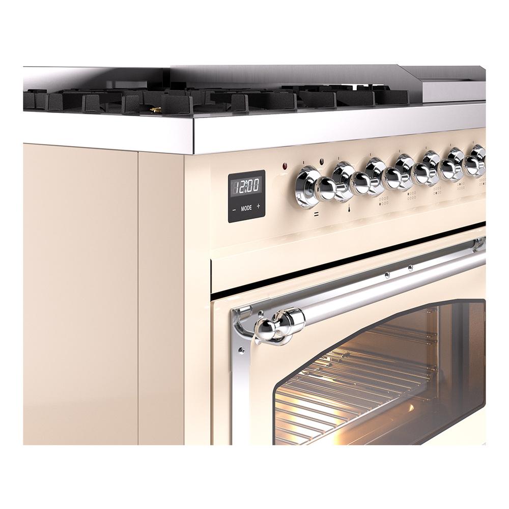 Ilve UN48FNMPAWC Ilve Un48Fnmpawc Nostalgie Ii Noblesse 48" Dual Fuel Range (8 Sealed Burners + Griddle, Natural Gas, Triple Glass Door, Antique White, Chrome)