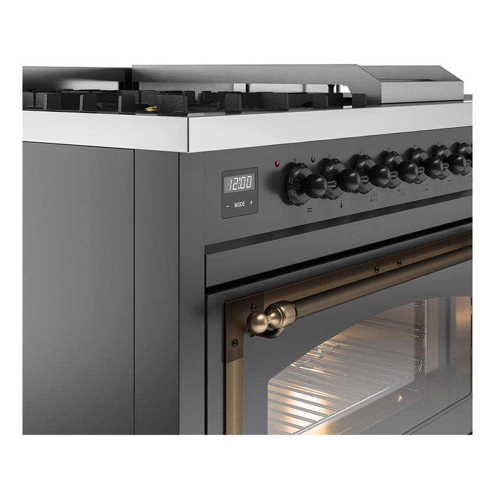 Ilve UN48FSNMPMGB Ilve Un48Fsnmpmgb Nostalgie Ii Noblesse 48" Dual Fuel Range (5 Sealed Burners + Griddle + French Top, Natural Gas, Triple Glass Door, Graphite Matte, Burnished)