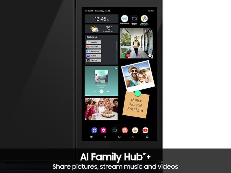 Samsung RF90F29AECR Bespoke 29 Cu. Ft. 4-Door French Door Refrigerator With Ai Family Hub™+ & Ai Vision Inside™ In Charcoal Glass And Stainless Steel