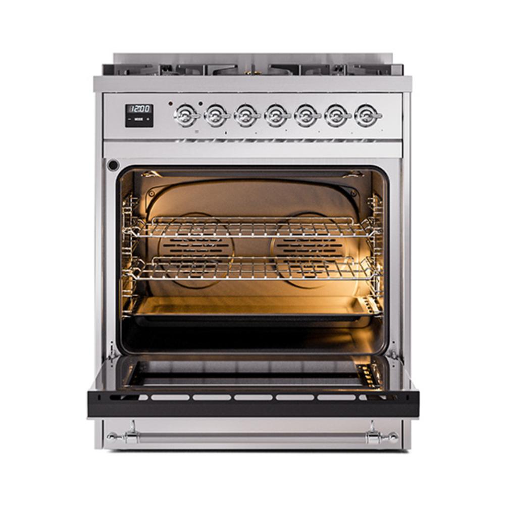 Ilve UN30NMPSSC Ilve Un30Nmpssc Nostalgie Ii Noblesse 30" Dual Fuel Range (Natural Gas, Triple Glass Door, Stainless Steel, Chrome)
