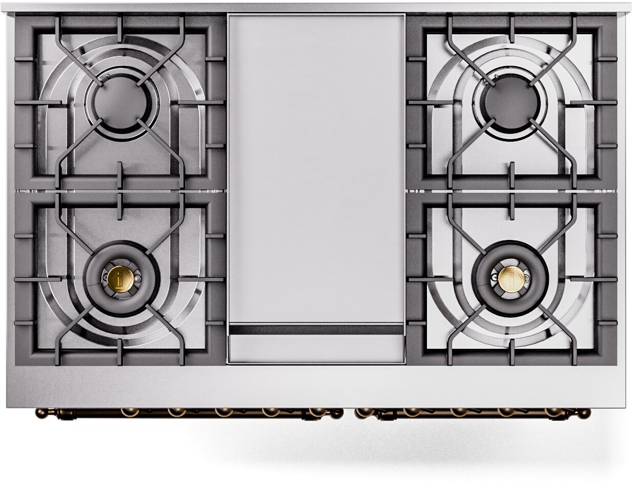 Ilve UPD40FQNMPWHGLP Nostalgie Ii 40 Inch Dual Fuel Liquid Propane Freestanding Range In White With Brass Trim