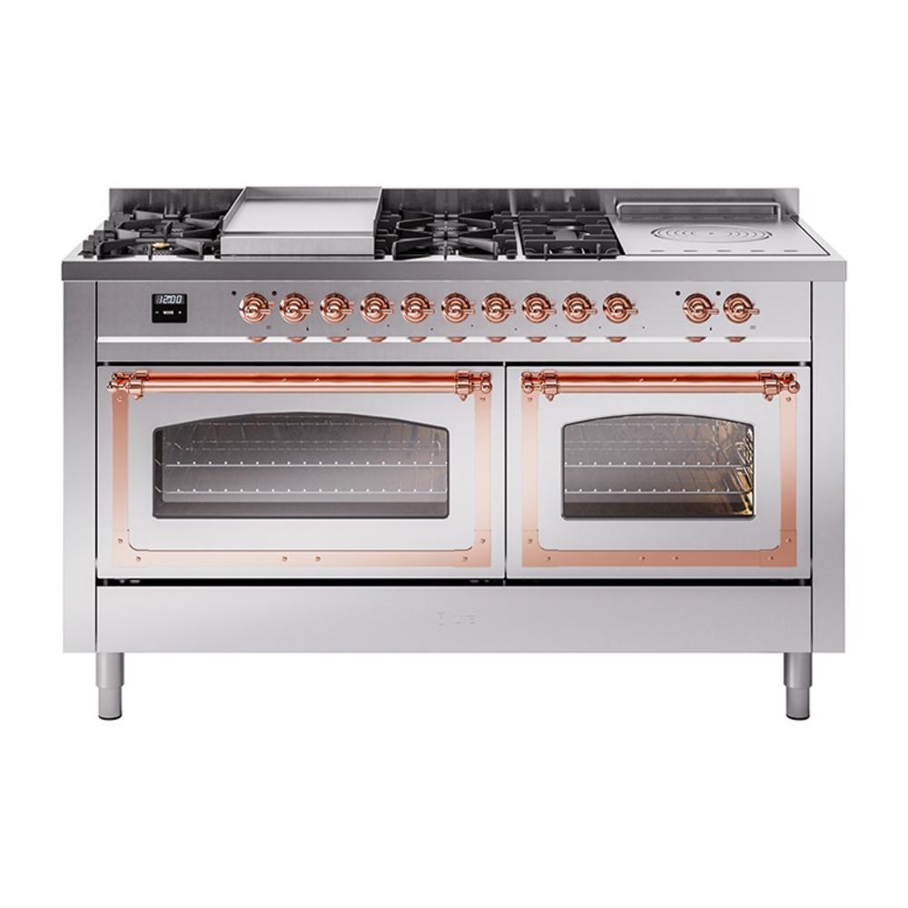 Ilve UN60FSNMPSSP Ilve Un60Fsnmpssp Nostalgie Ii Noblesse 60" Dual Fuel Range (7 Sealed Burners + Griddle + French Top, Natural Gas, Triple Glass Door, Stainless Steel, Copper)