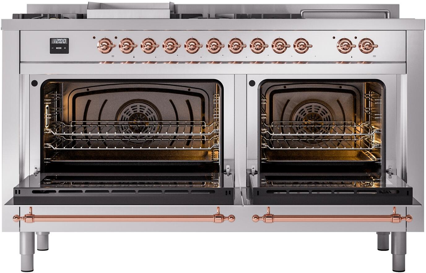Ilve UP60FSNMPSSPLP Nostalgie Ii 60 Inch Dual Fuel Liquid Propane Freestanding Range In Stainless Steel With Copper Trim