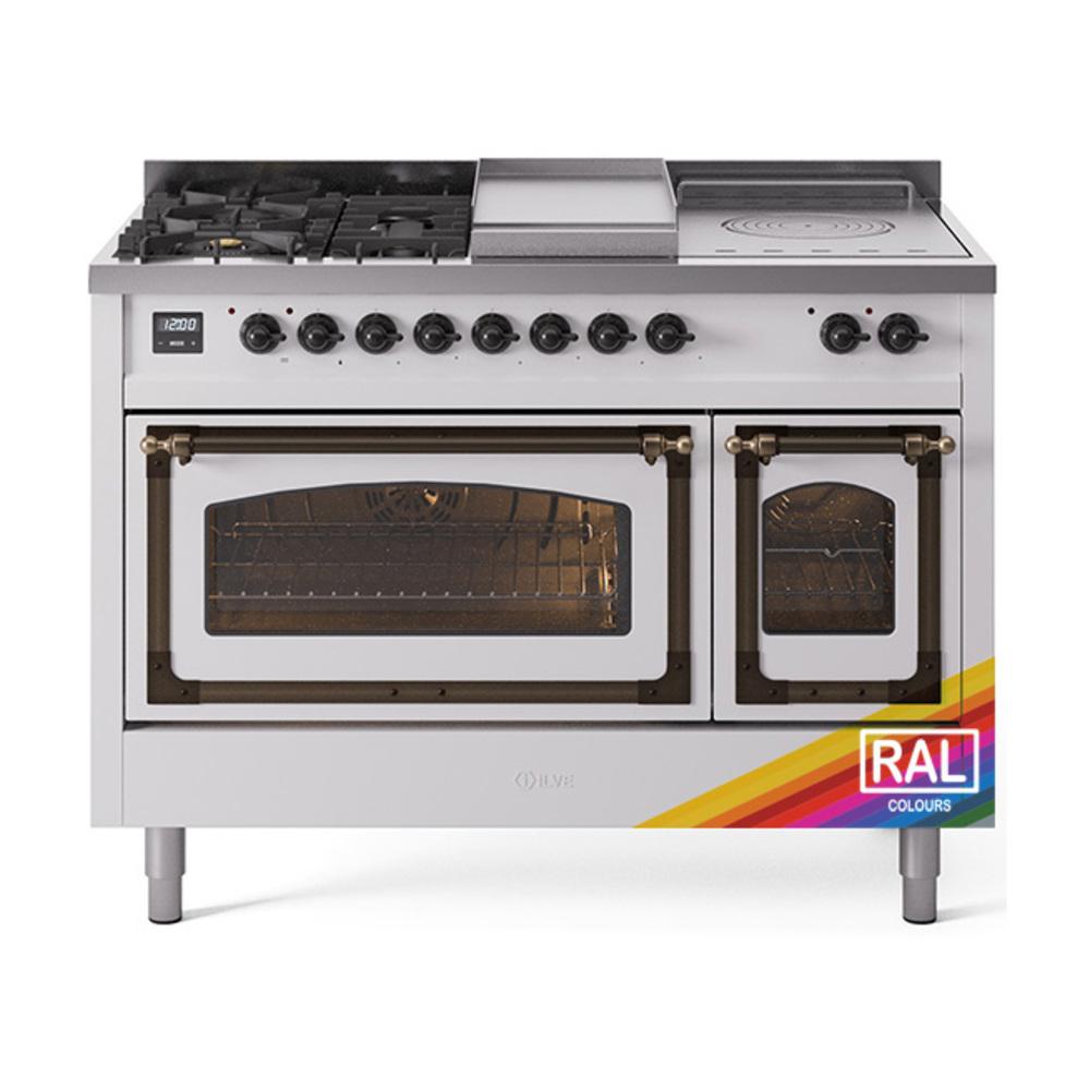 Ilve UN48FSNMPRAB Ilve Un48Fsnmprab Nostalgie Ii Noblesse 48" Dual Fuel Range (5 Sealed Burners + Griddle + French Top, Natural Gas, Triple Glass Door, Ral, Burnished)