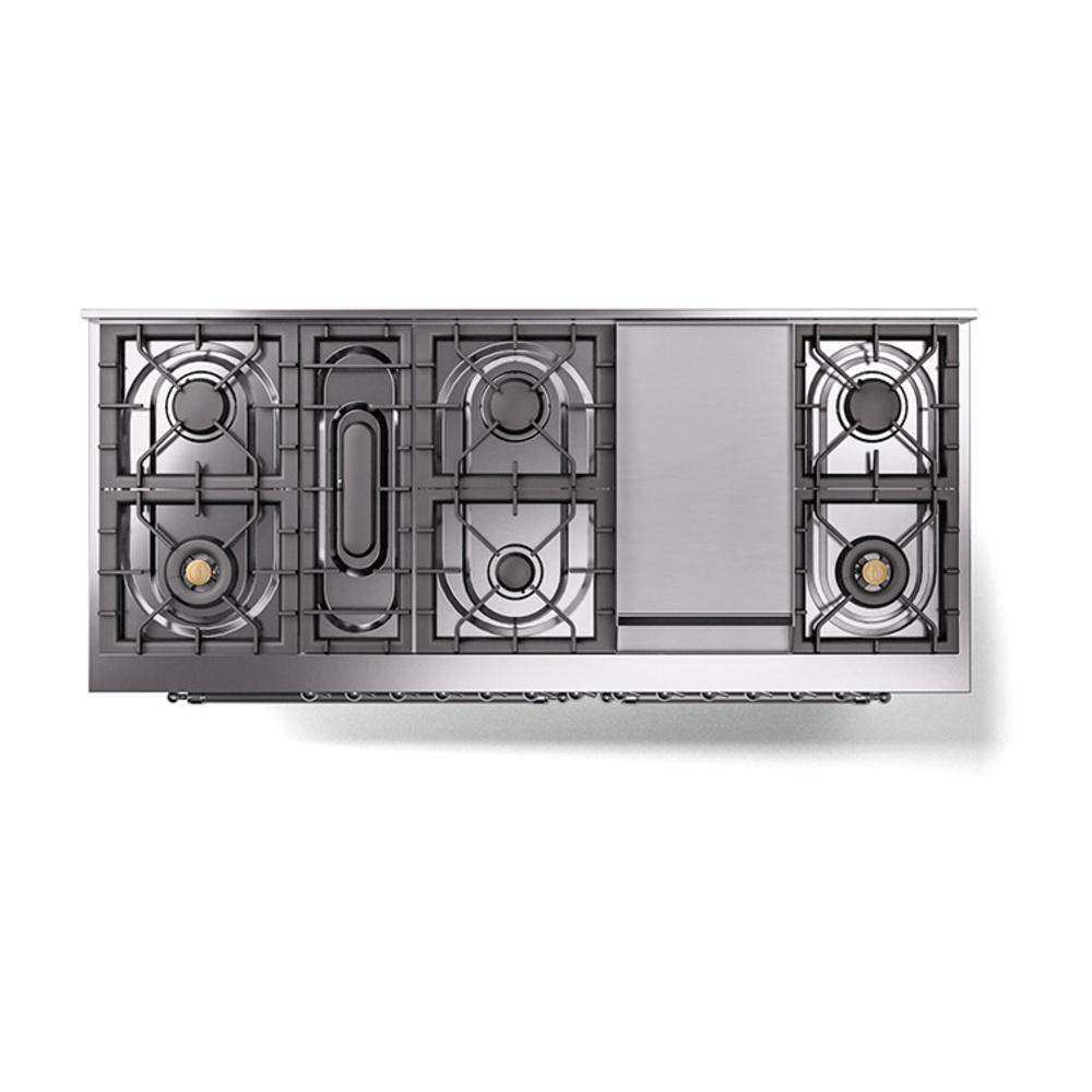 Ilve UN60FQNMPSSC Ilve Un60Fqnmpssc Nostalgie Ii Noblesse 60" Dual Fuel Range (9 Sealed Burners + Griddle, Natural Gas, Solid Door, Stainless Steel, Chrome)