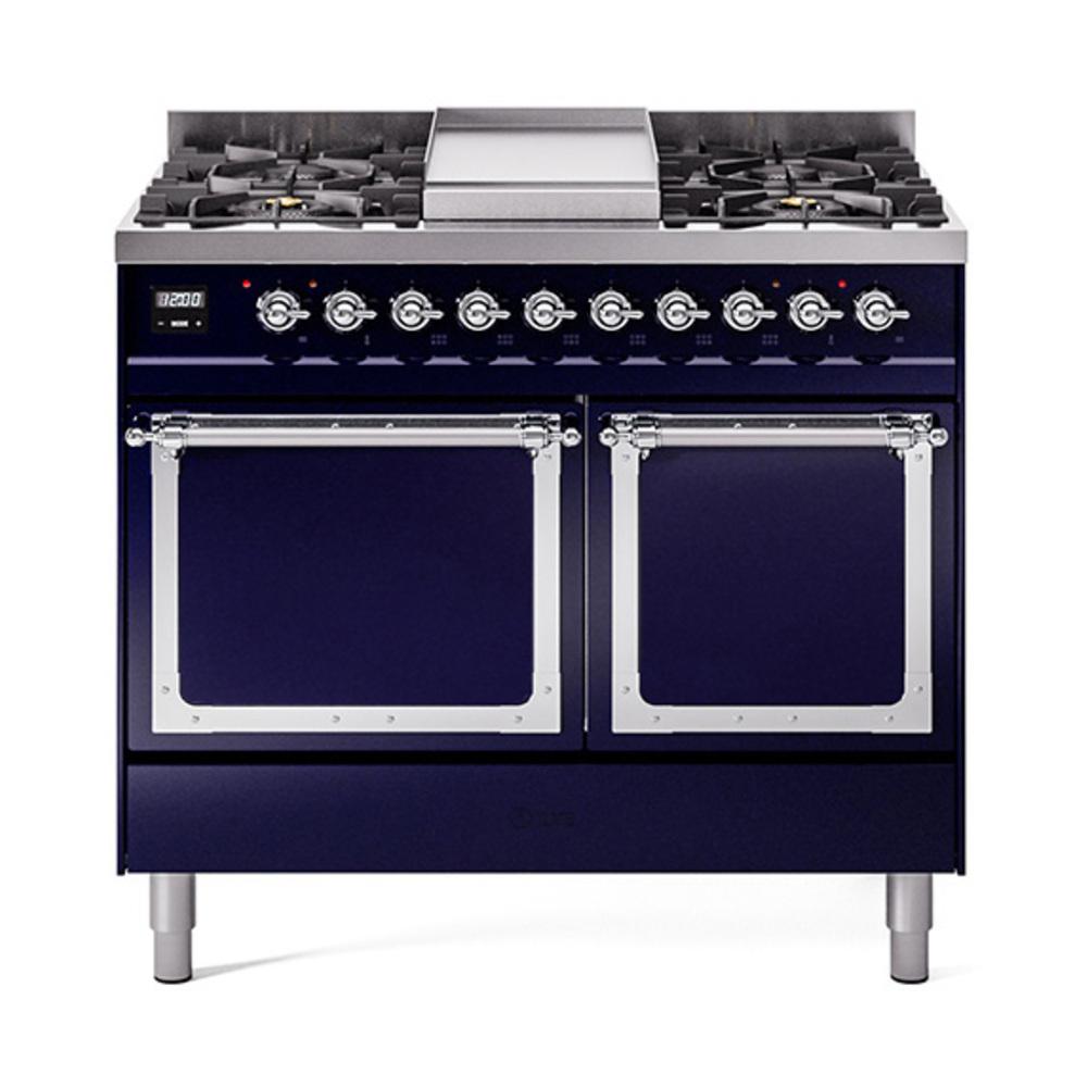 Ilve UND40FQNMPMBCLP Ilve Und40Fqnmpmbclp Nostalgie Ii Noblesse 40" Dual Fuel Range (Liquid Propane, Solid Door, Midnight Blue, Chrome)
