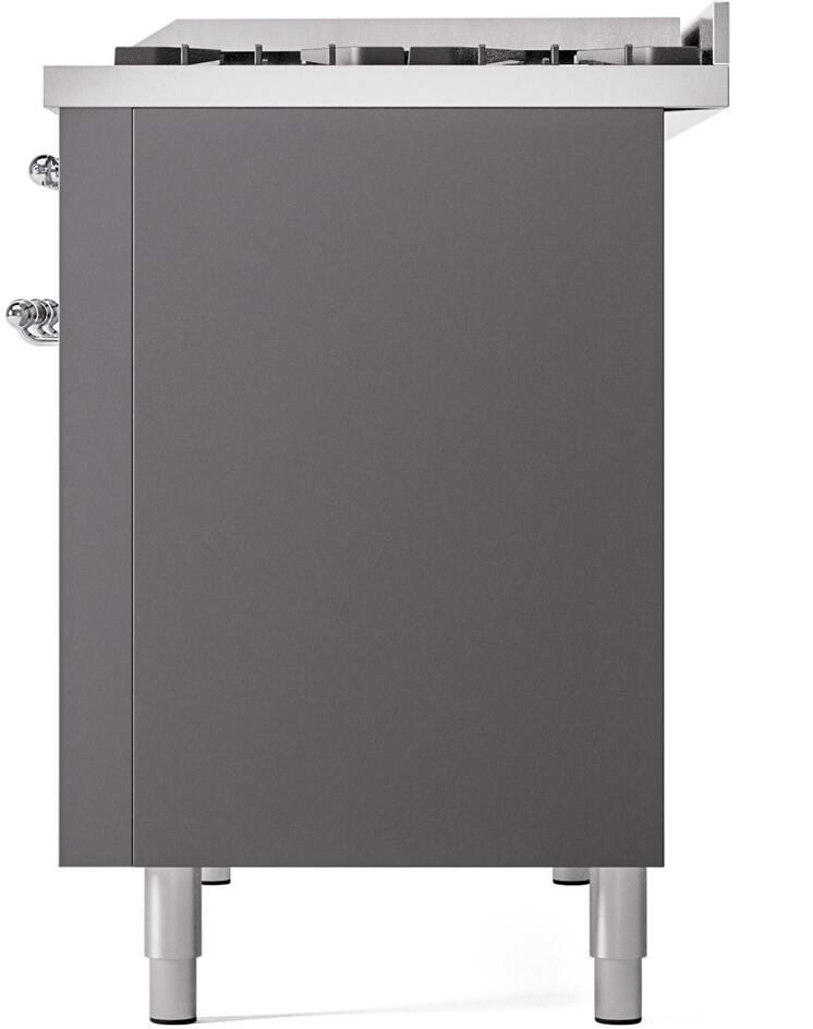 Ilve UP48FNMPMGCLP Nostalgie Ii 48 Inch Dual Fuel Liquid Propane Freestanding Range In Matte Graphite With Chrome Trim