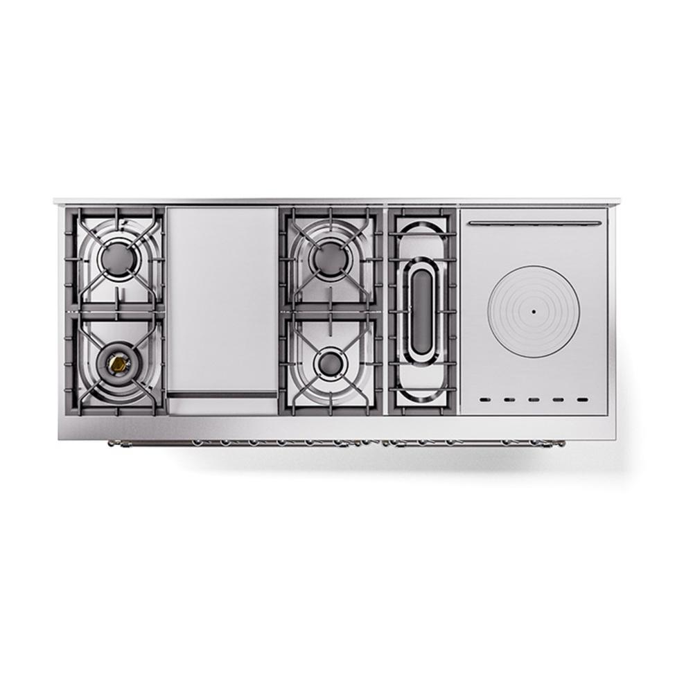 Ilve UN60FSQNMPAWCLP Ilve Un60Fsqnmpawclp Nostalgie Ii Noblesse 60" Dual Fuel Range (7 Sealed Burners + Griddle + French Top, Liquid Propane, Solid Door, Antique White, Chrome)