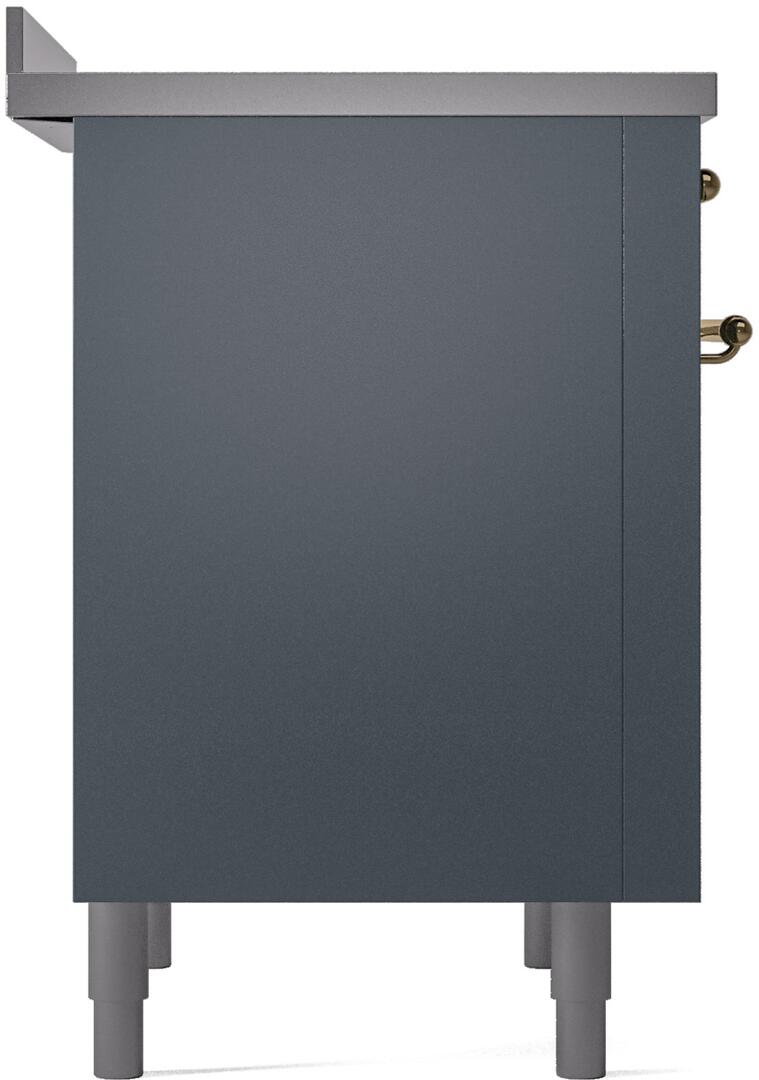 Ilve UPI366NMPBGG Nostalgie Ii 36 Inch Electric Freestanding Range In Blue Grey With Brass Trim