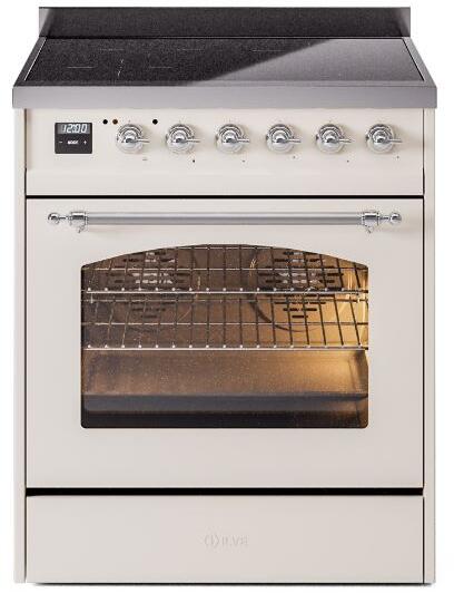 Ilve UPI304NMPAWB Nostalgie Ii 30 Inch Electric Freestanding Range In Antique White With Bronze Trim