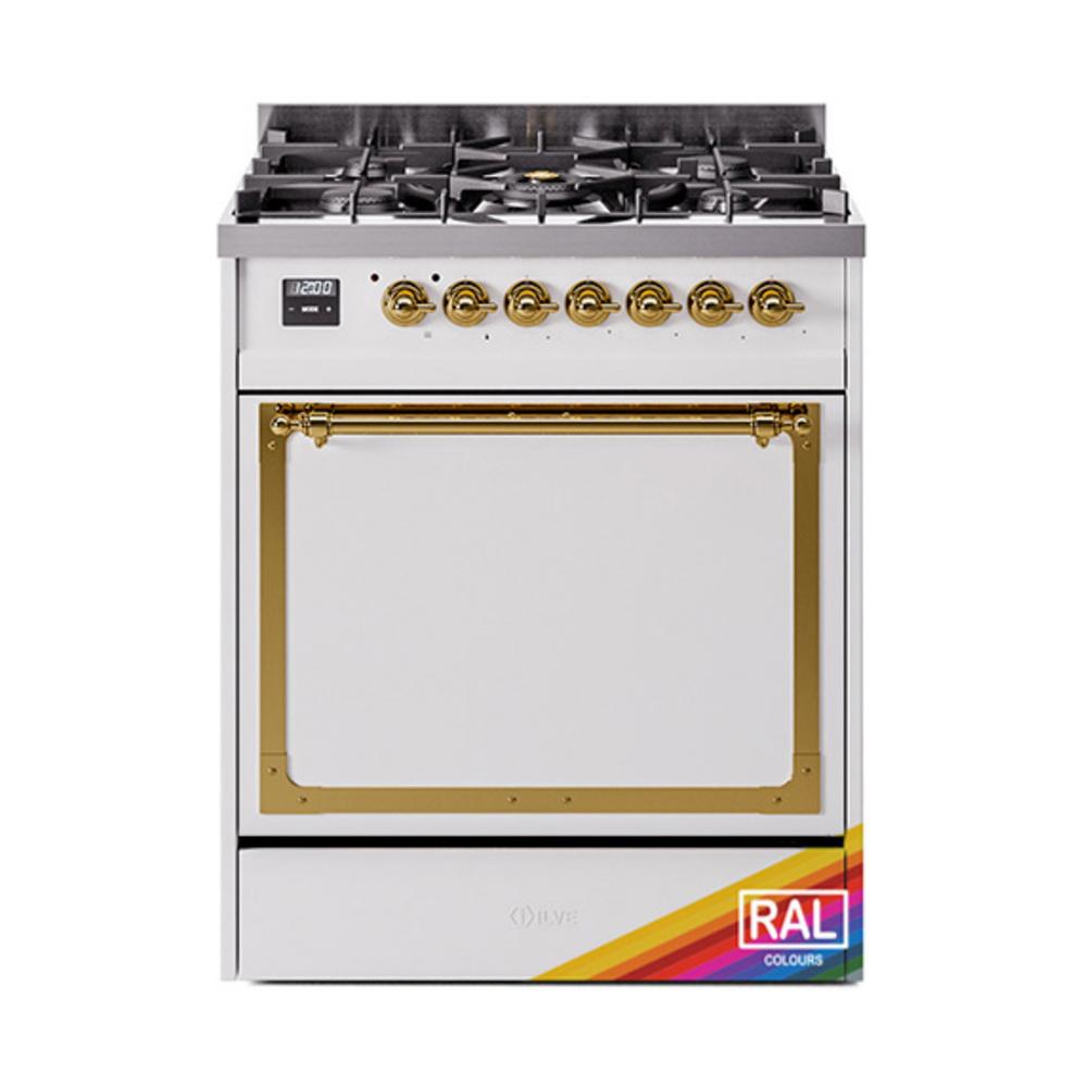 Ilve UN30QNMPRAGLP Ilve Un30Qnmpraglp Nostalgie Ii Noblesse 30" Dual Fuel Range (Liquid Propane, Solid Door, Ral, Brass)