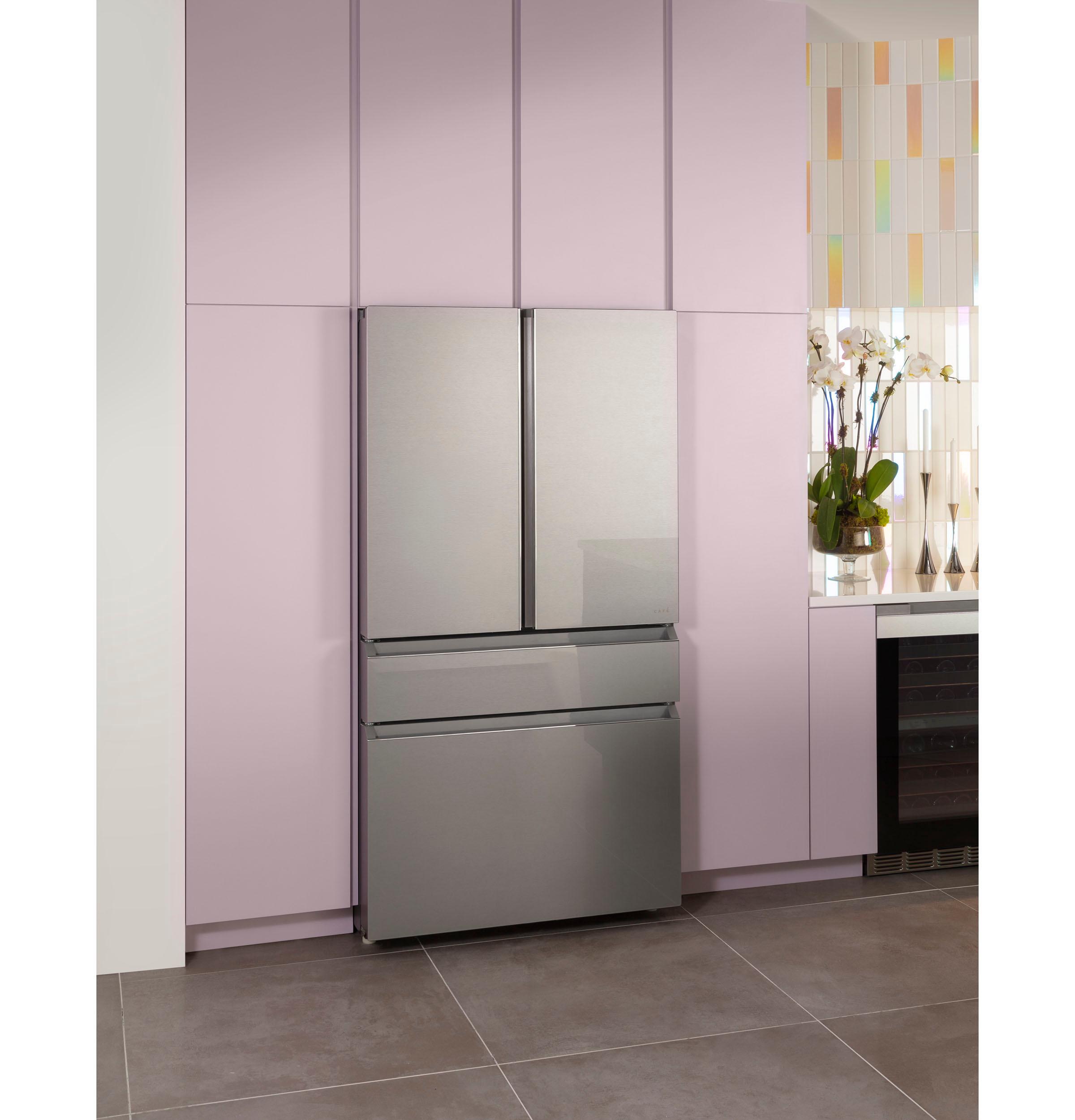 Cafe CJE23DM5WS5 Café™ Energy Star® 23.2 Cu. Ft. Smart Counter-Depth 4-Door French-Door Refrigerator In Platinum Glass With Dual-Dispense Autofill Pitcher