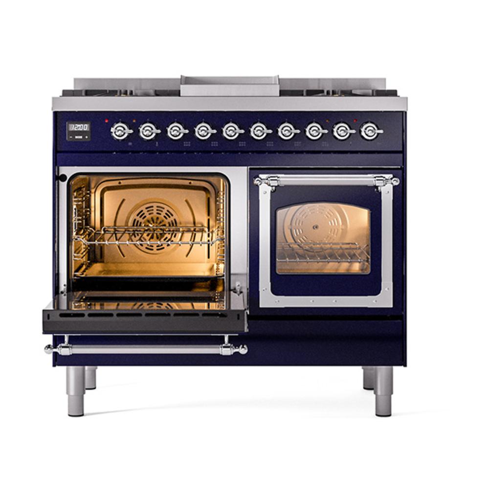 Ilve UND40FNMPMBC Ilve Und40Fnmpmbc Nostalgie Ii Noblesse 40" Dual Fuel Range (Natural Gas, Triple Glass Door, Midnight Blue, Chrome)