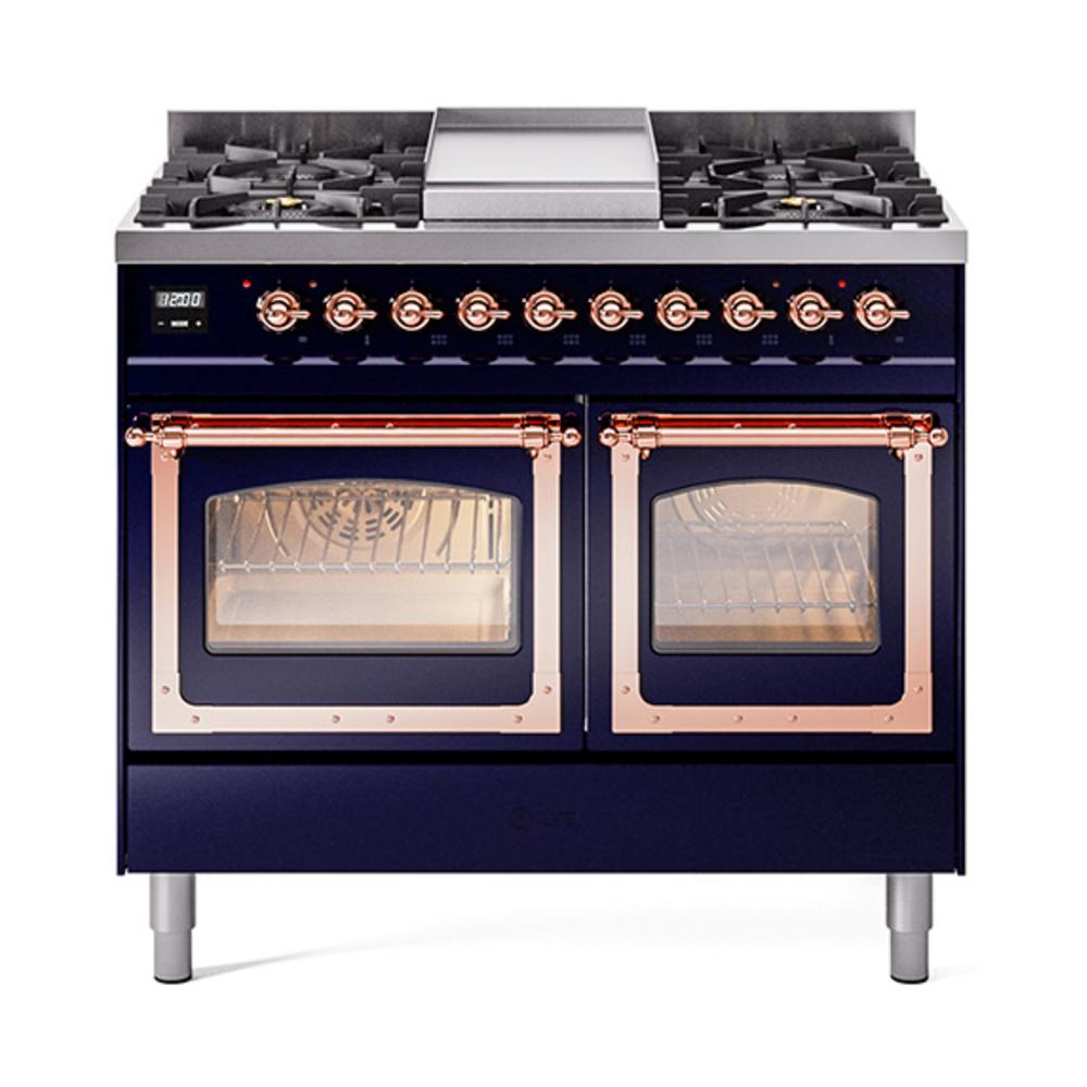 Ilve UND40FNMPMBP Ilve Und40Fnmpmbp Nostalgie Ii Noblesse 40" Dual Fuel Range (Natural Gas, Triple Glass Door, Midnight Blue, Copper)