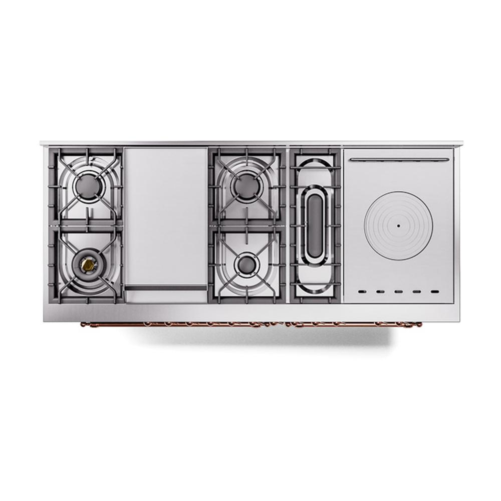 Ilve UN60FSNMPBUPLP Ilve Un60Fsnmpbuplp Nostalgie Ii Noblesse 60" Dual Fuel Range (7 Sealed Burners + Griddle + French Top, Liquid Propane, Triple Glass Door, Burgundy, Copper)