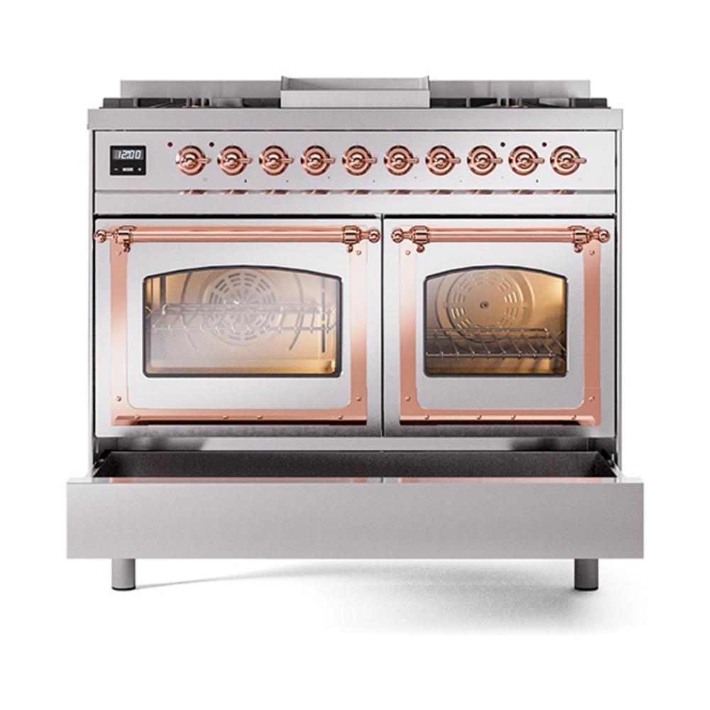 Ilve UND40FNMPSSP Ilve Und40Fnmpssp Nostalgie Ii Noblesse 40" Dual Fuel Range (Natural Gas, Triple Glass Door, Stainless Steel, Copper)