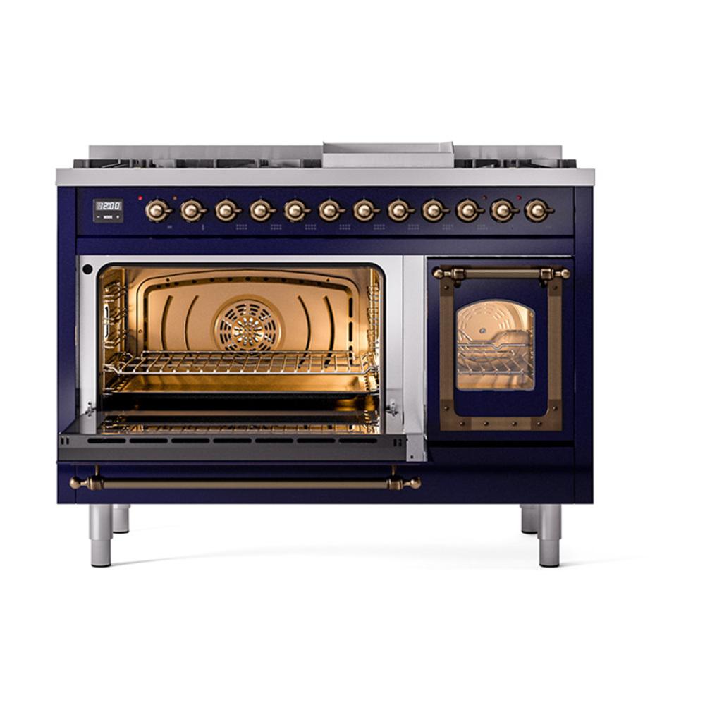 Ilve UN48FNMPMBB Ilve Un48Fnmpmbb Nostalgie Ii Noblesse 48" Dual Fuel Range (8 Sealed Burners + Griddle, Natural Gas, Triple Glass Door, Midnight Blue, Burnished)