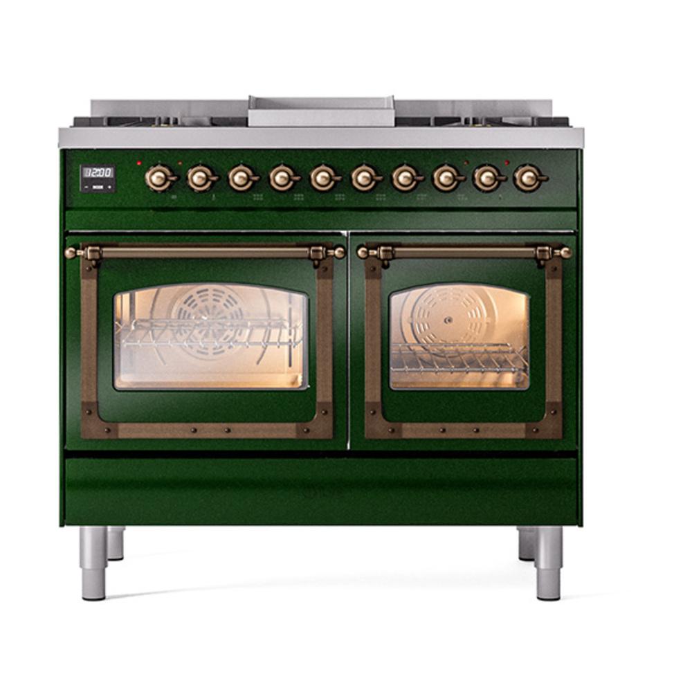 Ilve UND40FNMPEGB Ilve Und40Fnmpegb Nostalgie Ii Noblesse 40" Dual Fuel Range (Natural Gas, Triple Glass Door, Emerald Green, Burnished)