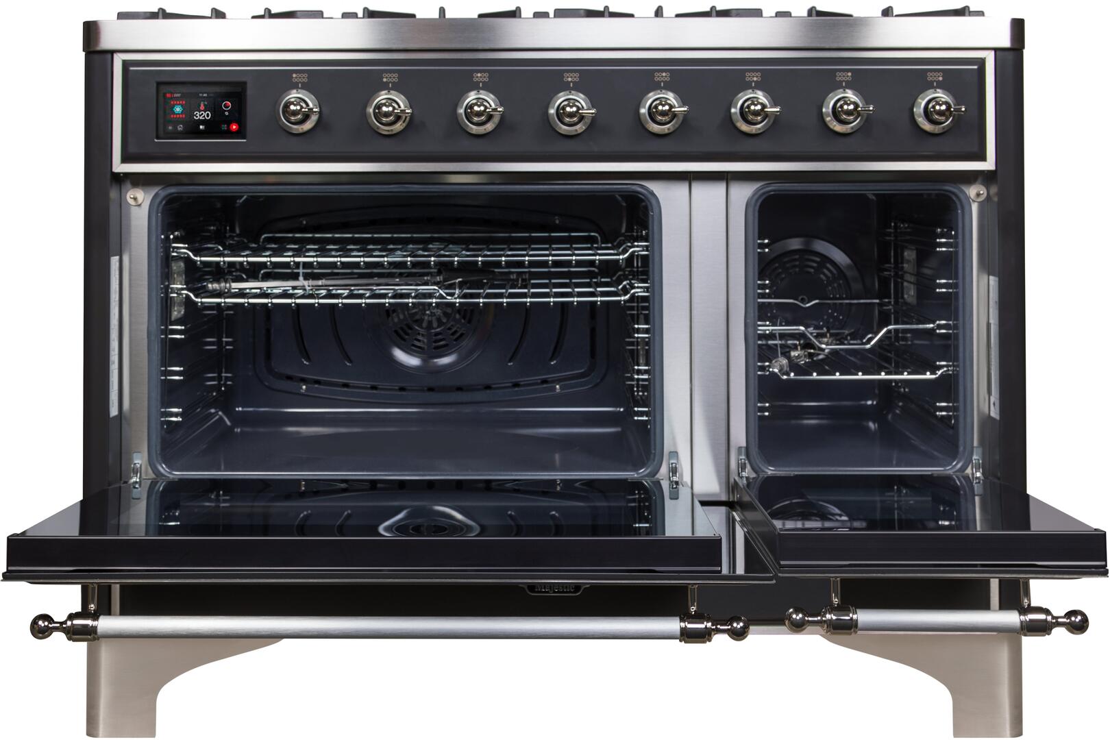 Ilve UM12FDNS3MGCLP Majestic Ii 48 Inch Dual Fuel Liquid Propane Freestanding Range In Matte Graphite With Chrome Trim