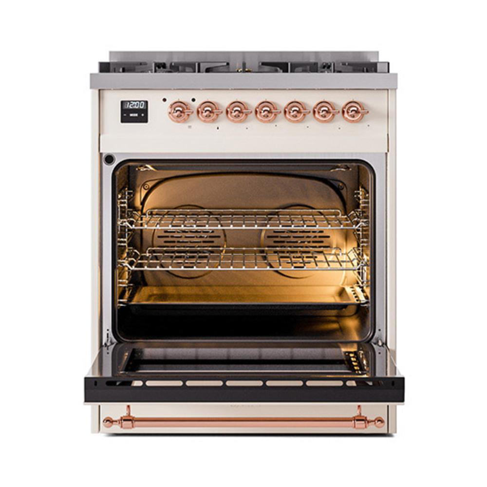 Ilve UN30QNMPAWPLP Ilve Un30Qnmpawplp Nostalgie Ii Noblesse 30" Dual Fuel Range (Liquid Propane, Solid Door, Antique White, Copper)