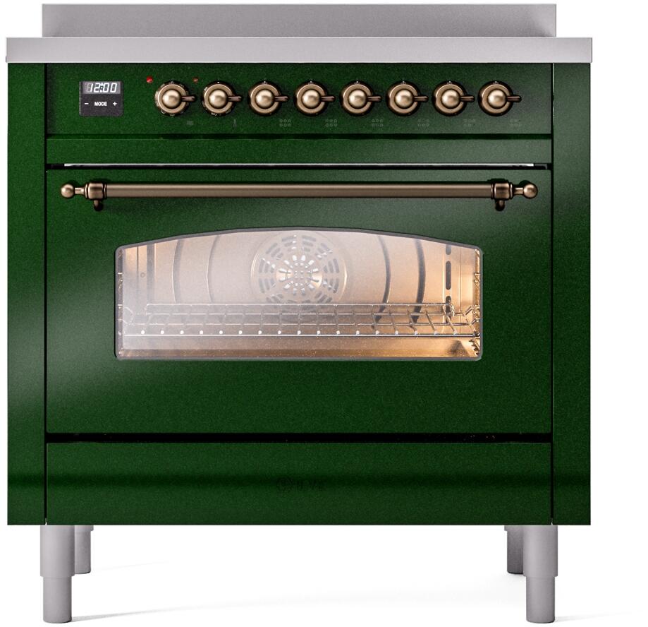 Ilve UPI366NMPEGB Nostalgie Ii 36 Inch Electric Freestanding Range In Emerald Green With Bronze Trim