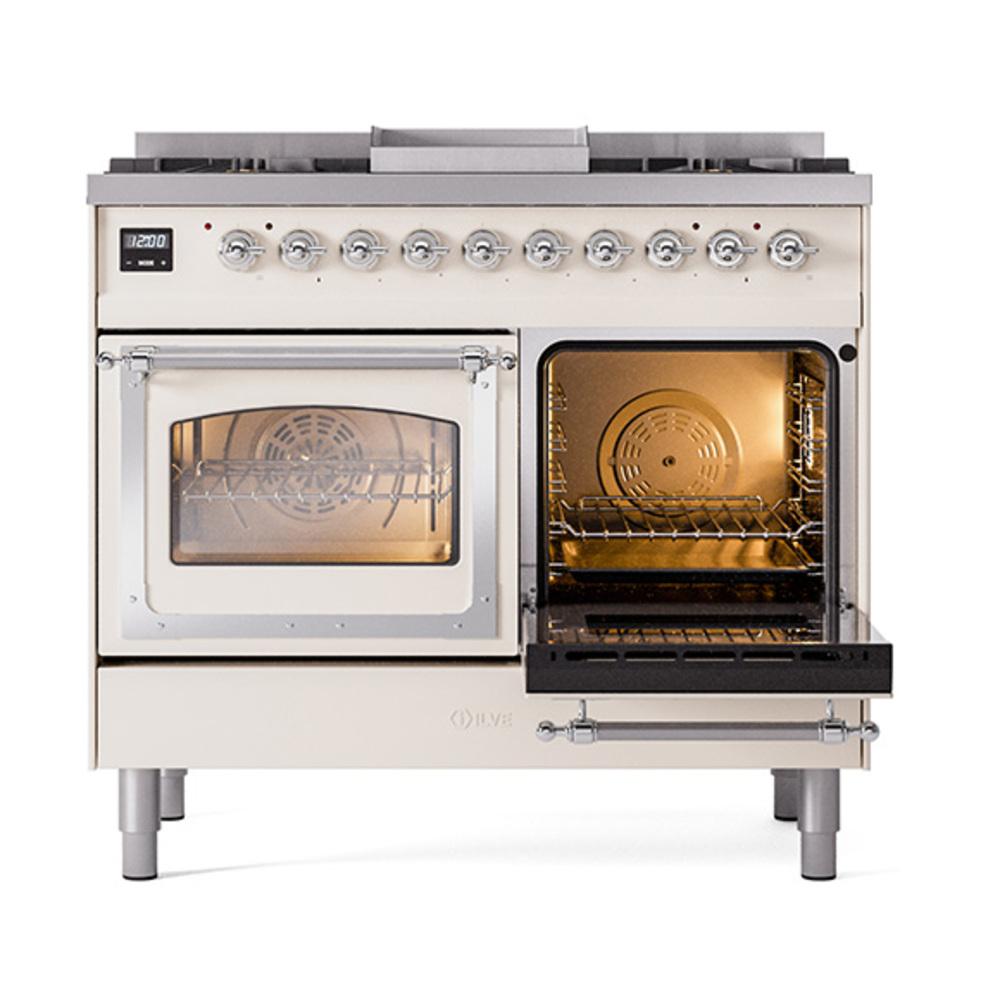 Ilve UND40FNMPAWCLP Ilve Und40Fnmpawclp Nostalgie Ii Noblesse 40" Dual Fuel Range (Liquid Propane, Triple Glass Door, Antique White, Chrome)