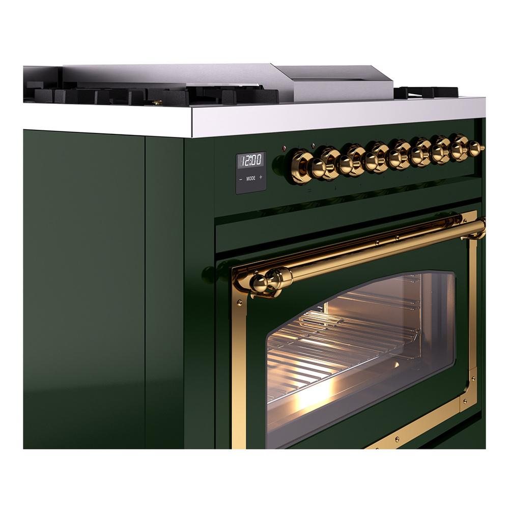 Ilve UN36FNMPEGGLP Ilve Un36Fnmpegglp Nostalgie Ii Noblesse 36" Dual Fuel Range (Liquid Propane, Triple Glass Door, Emerald Green, Brass)