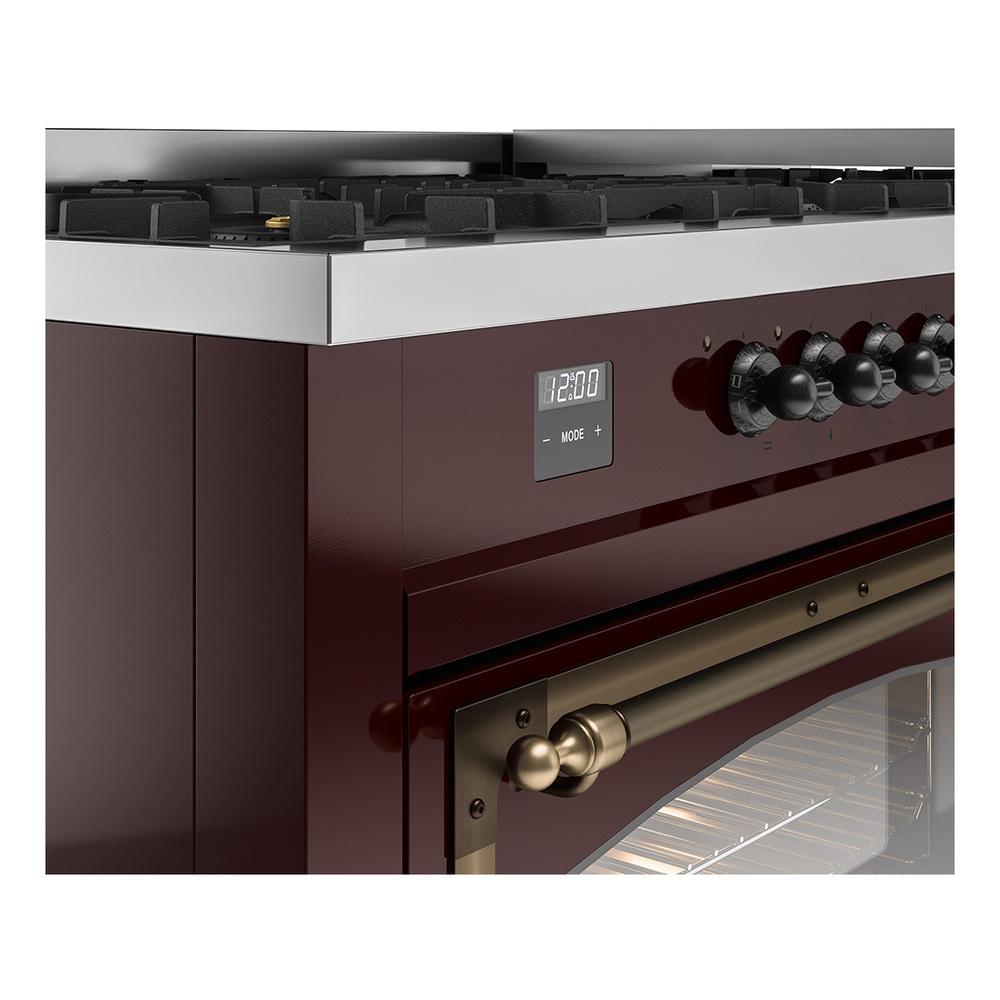 Ilve UN60FNMPBUBLP Ilve Un60Fnmpbublp Nostalgie Ii Noblesse 60" Dual Fuel Range (9 Sealed Burners + Griddle, Liquid Propane, Triple Glass Door, Burgundy, Burnished)