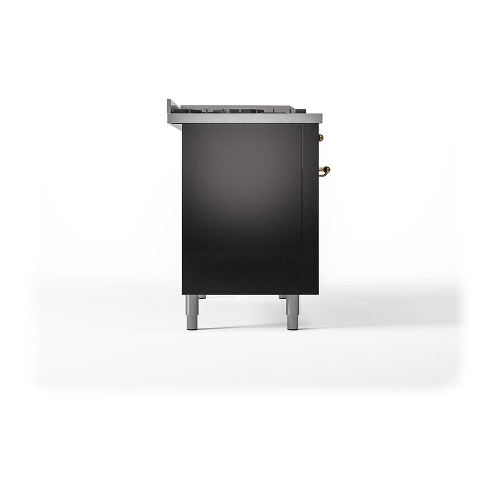 Ilve UN48FSQNMPBKGLP Ilve Un48Fsqnmpbkglp Nostalgie Ii Noblesse 48" Dual Fuel Range (5 Sealed Burners + Griddle + French Top, Liquid Propane, Solid Door, Glossy Black, Brass)