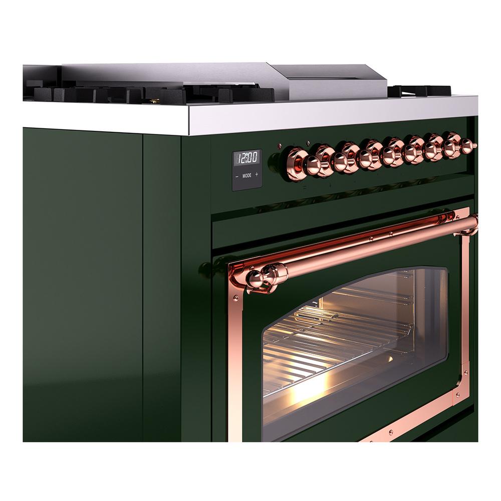 Ilve UN36FNMPEGPLP Ilve Un36Fnmpegplp Nostalgie Ii Noblesse 36" Dual Fuel Range (Liquid Propane, Triple Glass Door, Emerald Green, Copper)
