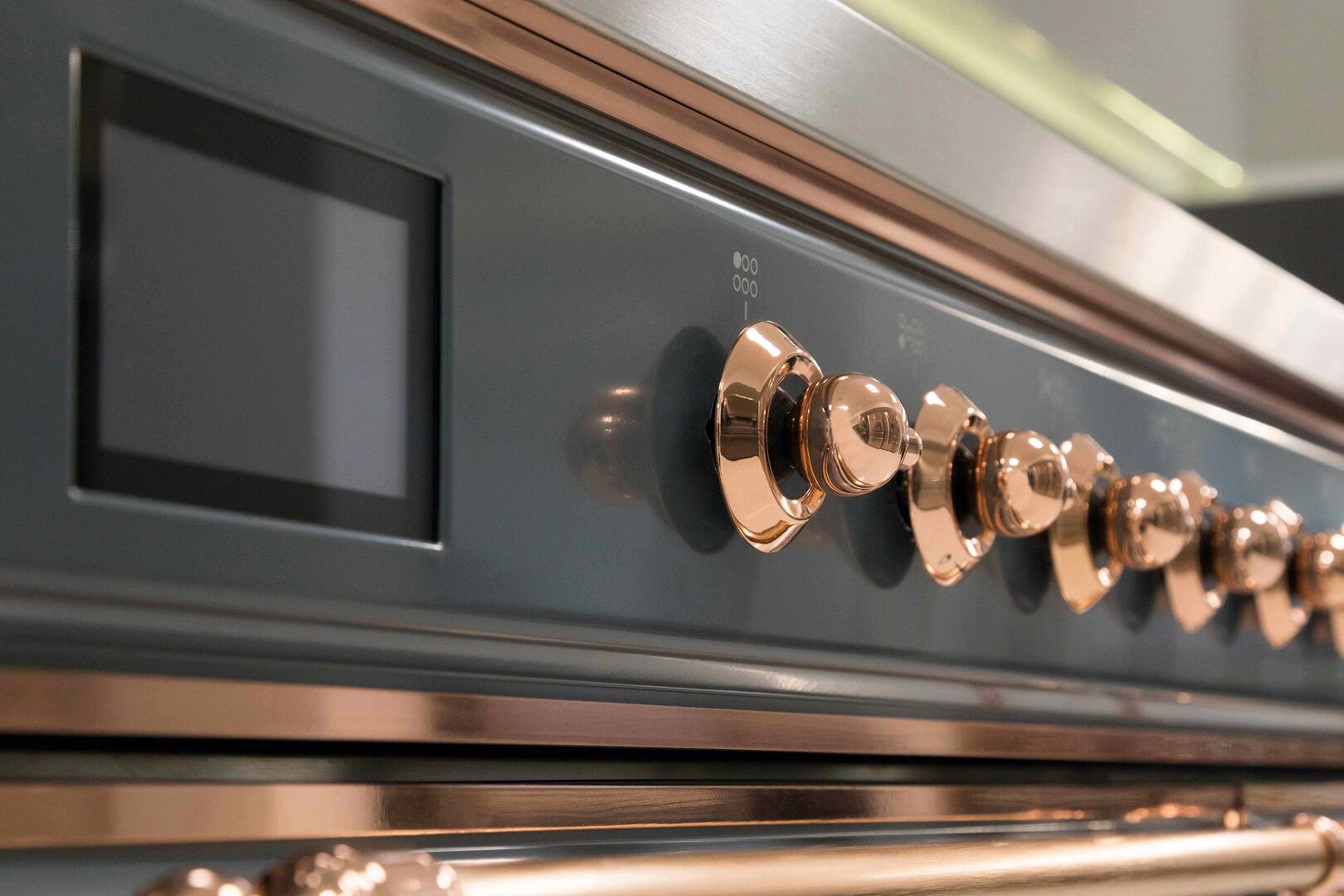 Ilve UM09FDNS3BGPLP Majestic Ii 36 Inch Dual Fuel Liquid Propane Freestanding Range In Blue Grey With Copper Trim