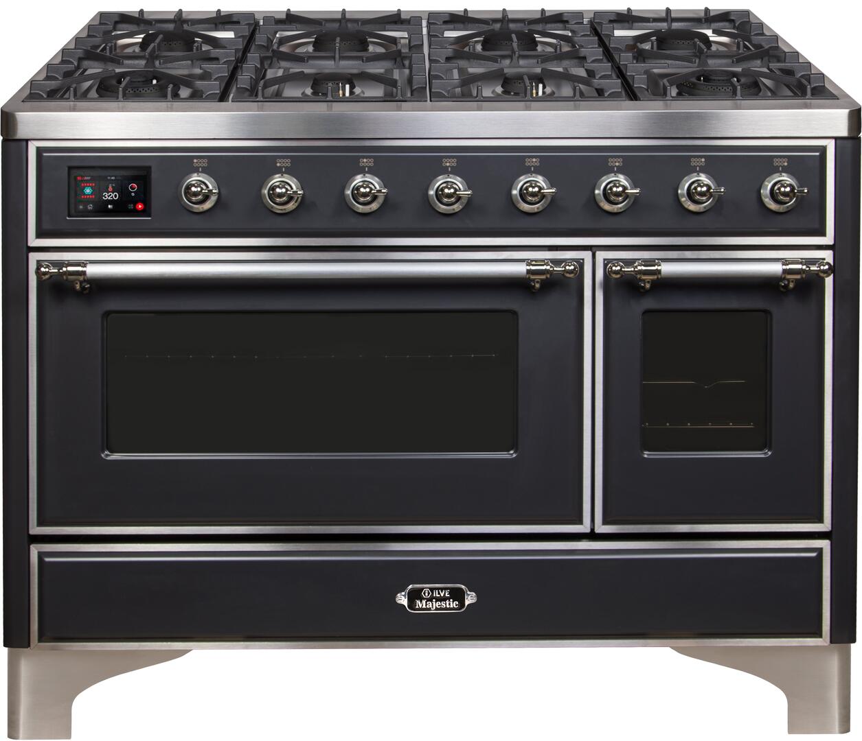 Ilve UM12FDNS3MGCLP Majestic Ii 48 Inch Dual Fuel Liquid Propane Freestanding Range In Matte Graphite With Chrome Trim