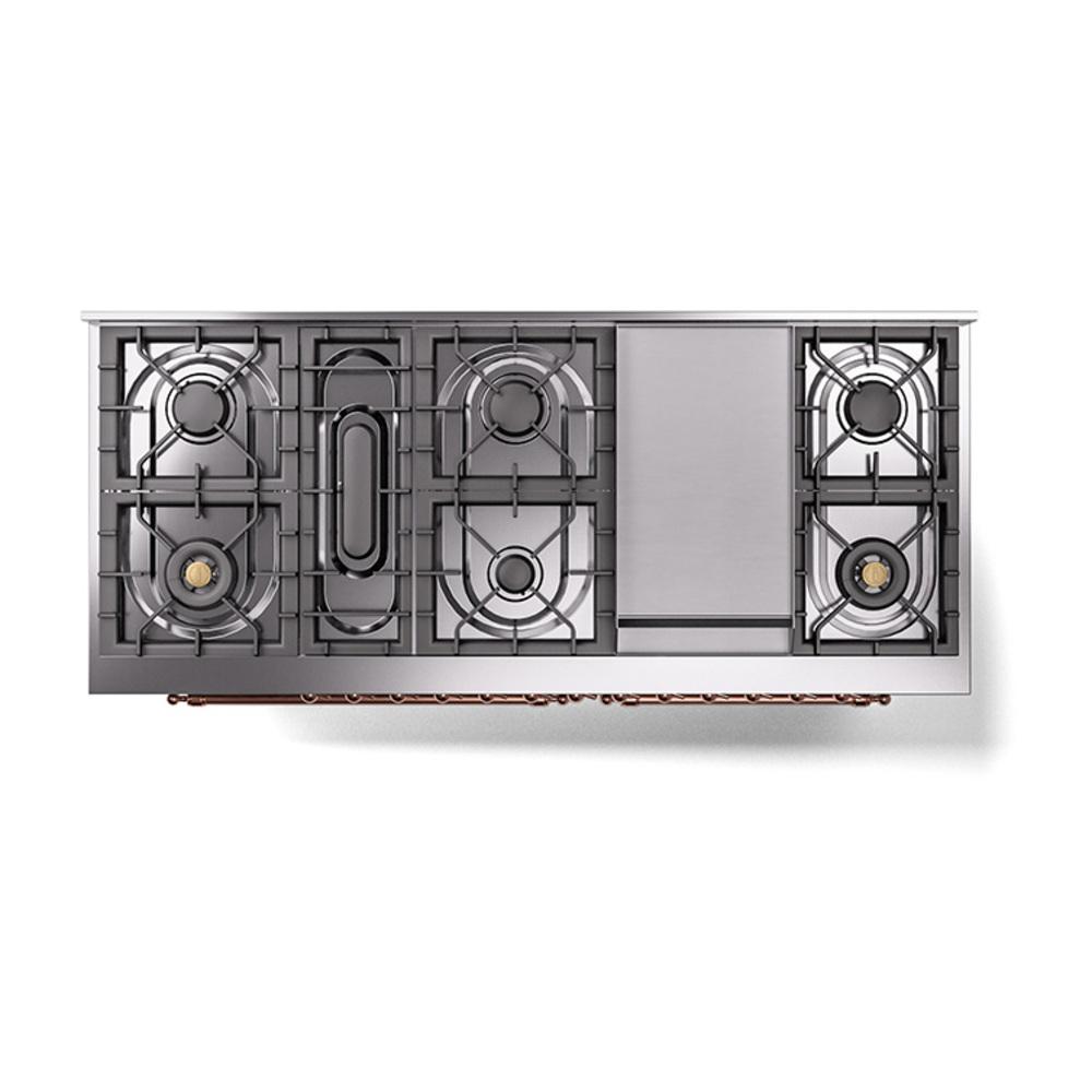 Ilve UN60FQNMPSSP Ilve Un60Fqnmpssp Nostalgie Ii Noblesse 60" Dual Fuel Range (9 Sealed Burners + Griddle, Natural Gas, Solid Door, Stainless Steel, Copper)