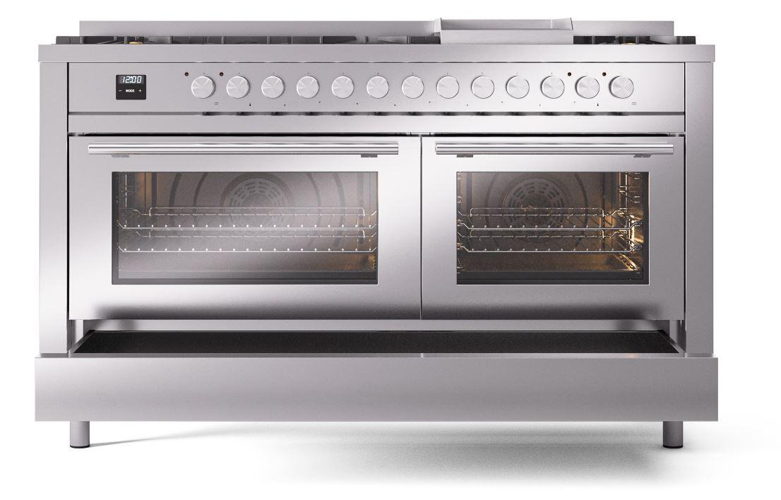 Ilve UP60FWMPSS Professional Plus Ii 60 Inch Dual Fuel Natural Gas Freestanding Range In Stainless Steel With Trim