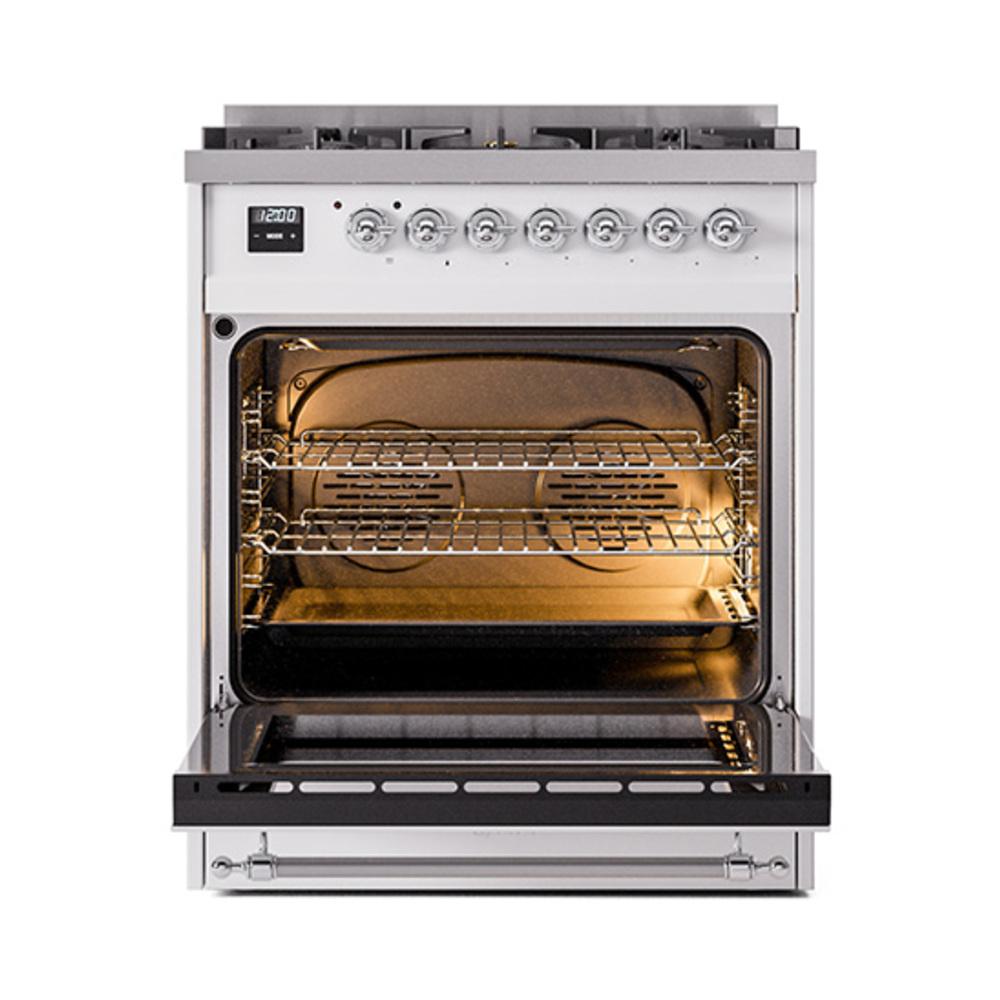 Ilve UN30NMPWHCLP Ilve Un30Nmpwhclp Nostalgie Ii Noblesse 30" Dual Fuel Range (Liquid Propane, Triple Glass Door, White, Chrome)