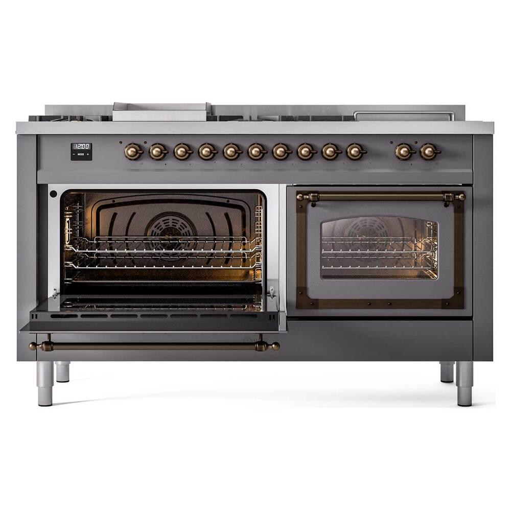 Ilve UN60FSNMPMGBLP Ilve Un60Fsnmpmgblp Nostalgie Ii Noblesse 60" Dual Fuel Range (7 Sealed Burners + Griddle + French Top, Liquid Propane, Triple Glass Door, Graphite Matte, Burnished)